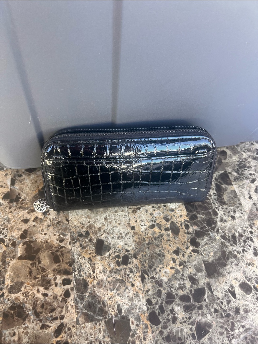 Brighton Black Croc-Embossed Zip Clutch